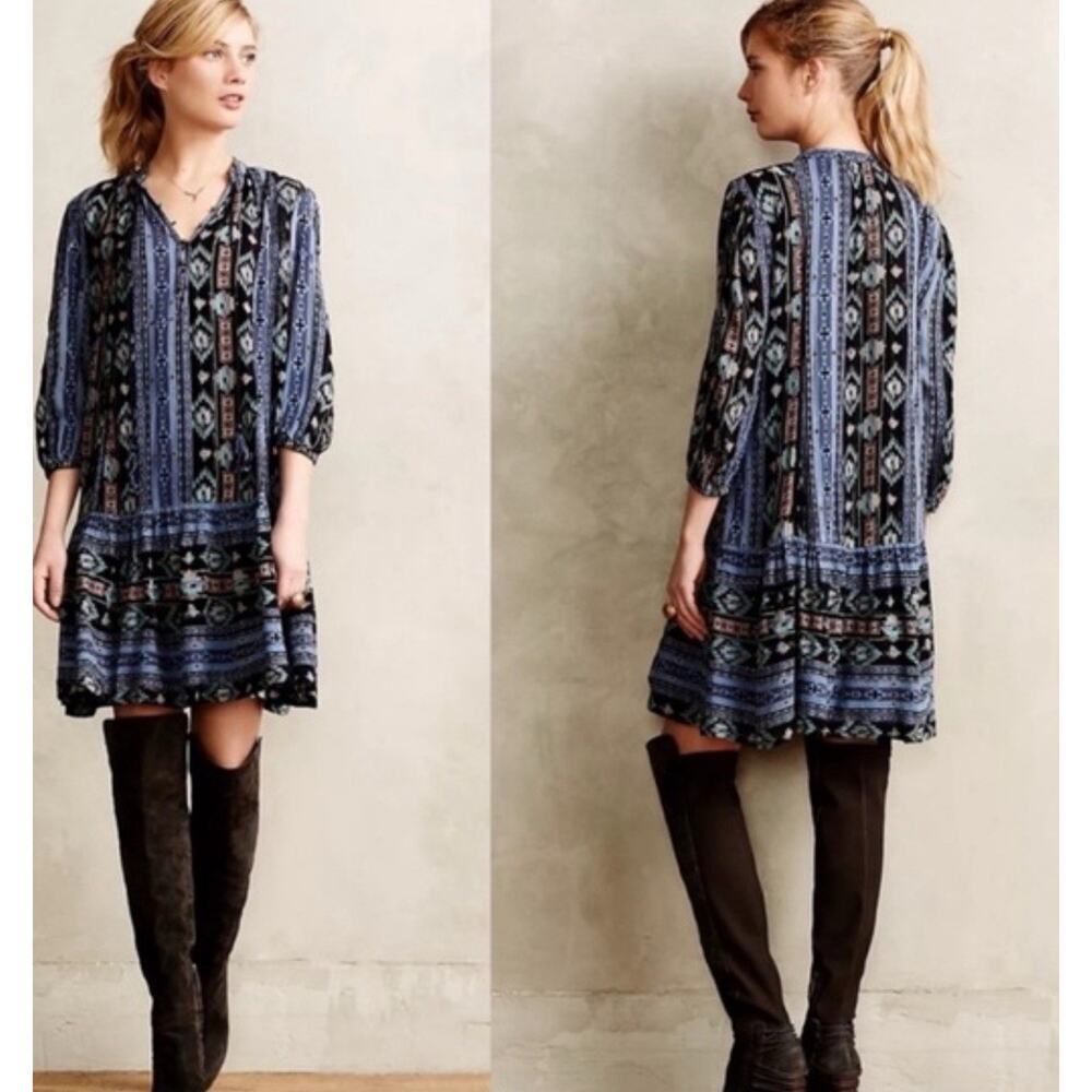 Anthropologie Holding Horses Boho Prairie Moon Mixed Media Tunic Dress S 1849